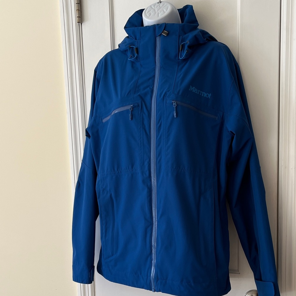 Marmot Jacket Shell Only Small P Blue Visor Hood Zip Pockets Powder Skirt Ski‎